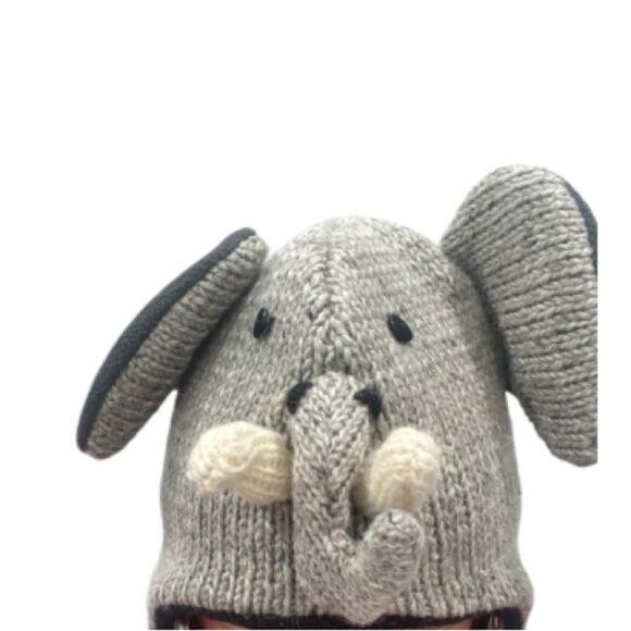 Hand Knit Elephant Hat 100% Wool Fully Lined Braided Tassel Ties One Size - Picture 3 of 14